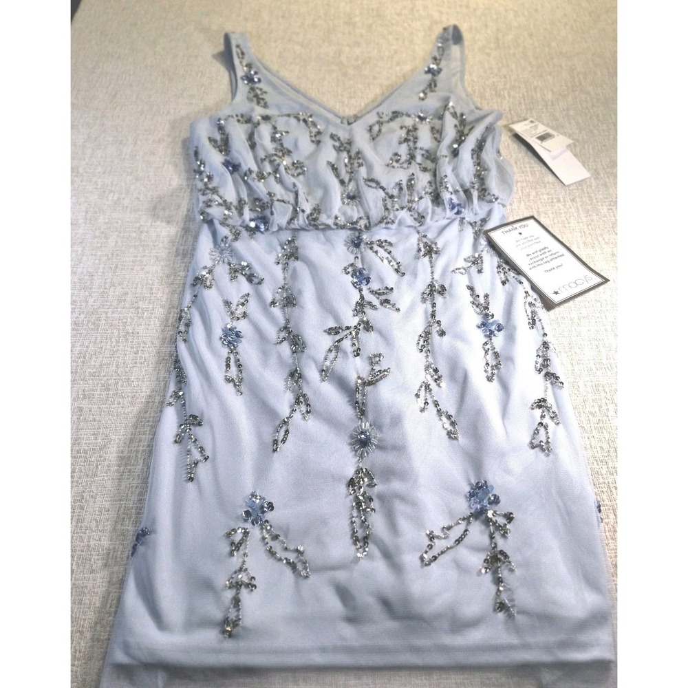 Papell Studio Blue Beaded Mesh Maxi Dress Wedding Guest Formal Evening Sz 6 NWT